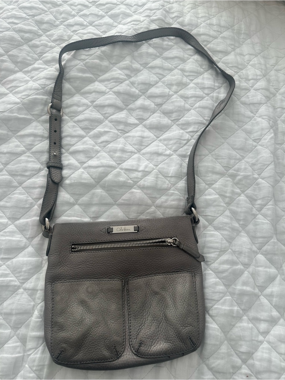 Cole Haan Charcoal Leather Crossbody Bag with Front Pockets